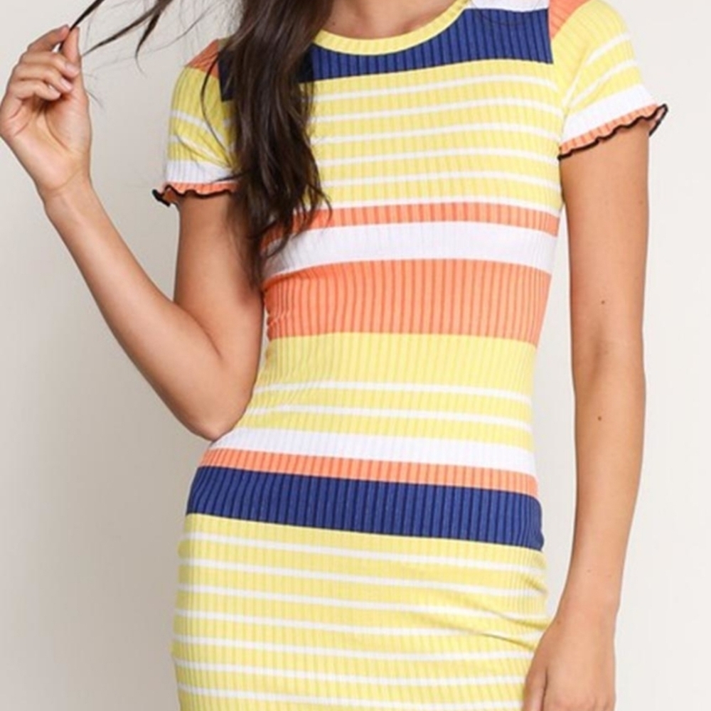 Blueblush Multicolor Striped Fitted Bodycon Dress Medium NWT